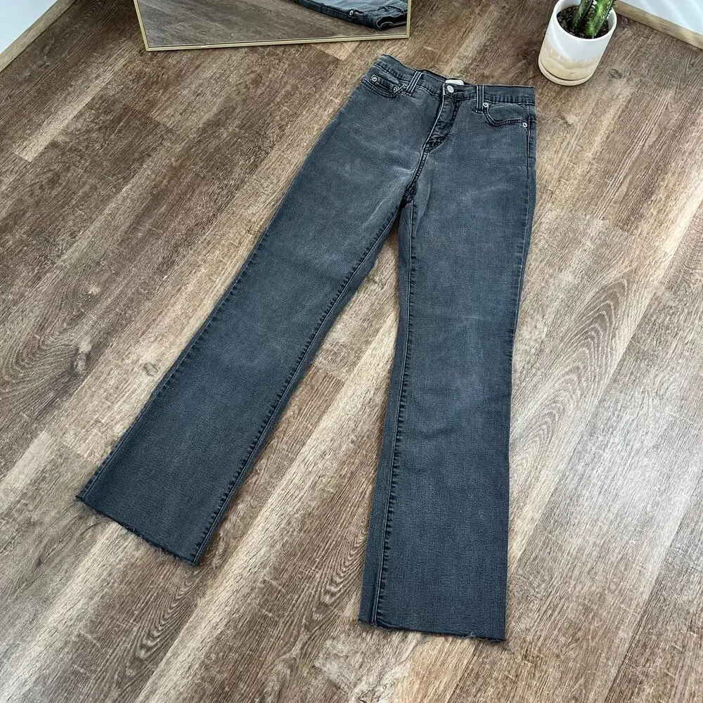 Vintage Y2K Levis High Rise Slimming 512 Boot Flare Faded Black Jeans Raw Hem